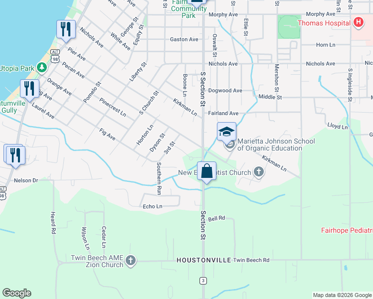 map of restaurants, bars, coffee shops, grocery stores, and more near 9 Summer Ln in Fairhope