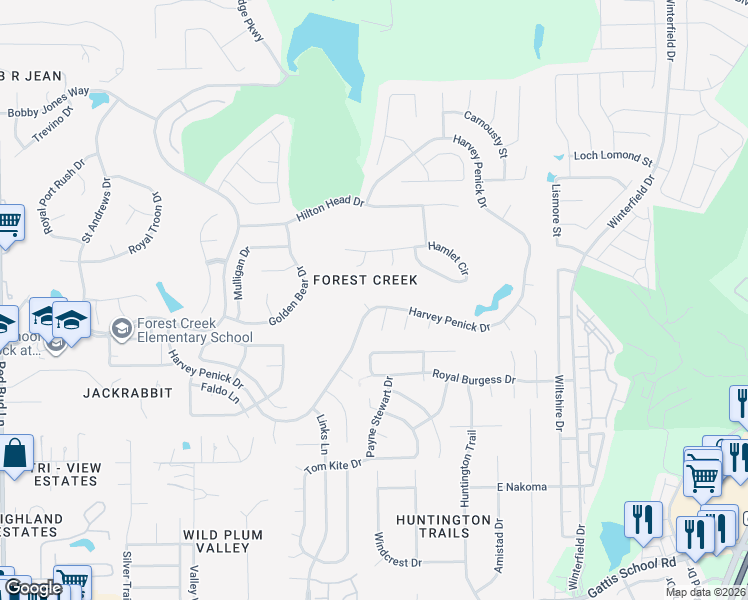 map of restaurants, bars, coffee shops, grocery stores, and more near 3800 Harvey Penick Drive in Round Rock