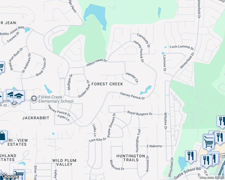 map of restaurants, bars, coffee shops, grocery stores, and more near 3800 Harvey Penick Drive in Round Rock