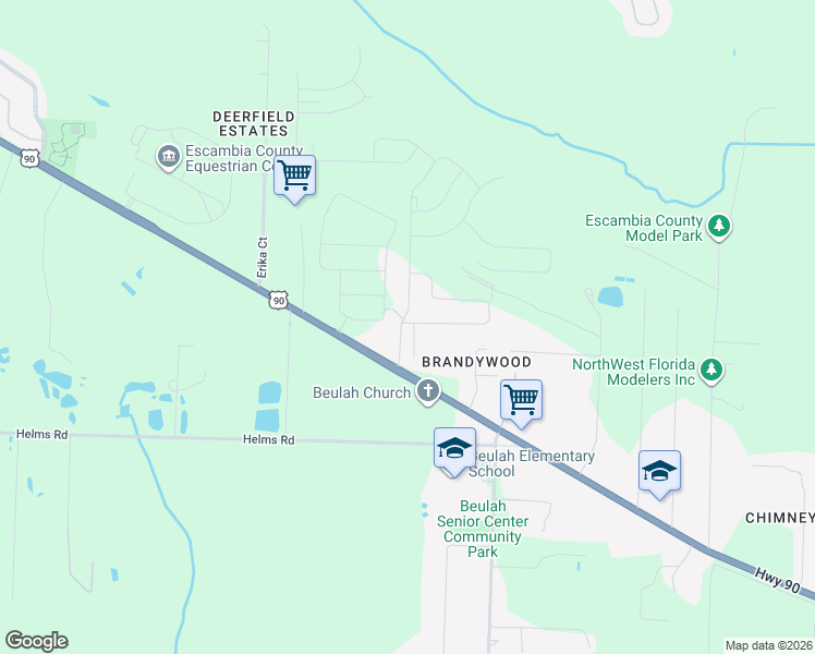 map of restaurants, bars, coffee shops, grocery stores, and more near 7343 Single Trace in Pensacola