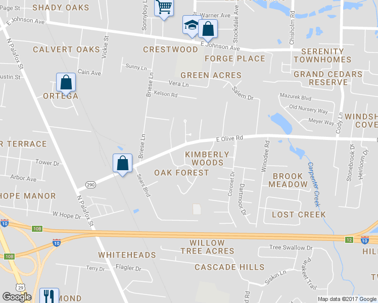map of restaurants, bars, coffee shops, grocery stores, and more near 7820 Oak Forest Place in Pensacola