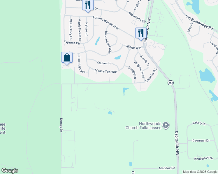 map of restaurants, bars, coffee shops, grocery stores, and more near 4189 Pamela Lane in Tallahassee