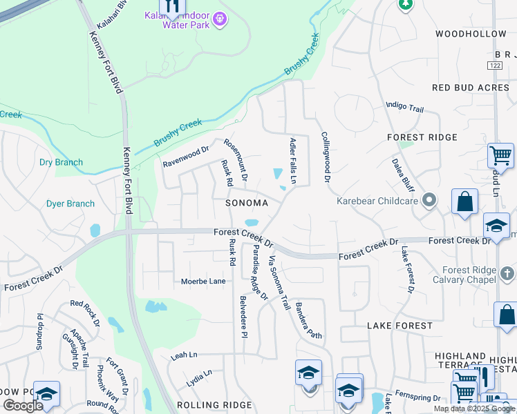 map of restaurants, bars, coffee shops, grocery stores, and more near 813 Barefoot Cove in Round Rock