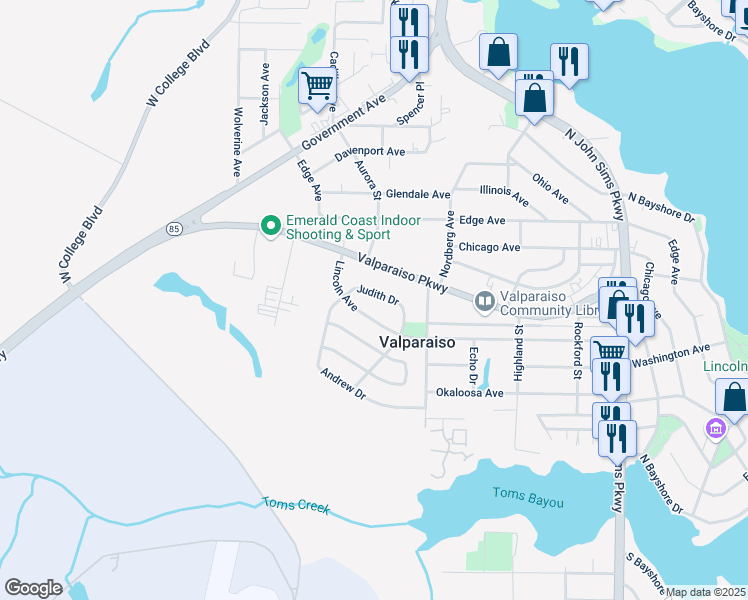 map of restaurants, bars, coffee shops, grocery stores, and more near 408 Lincoln Avenue in Valparaiso
