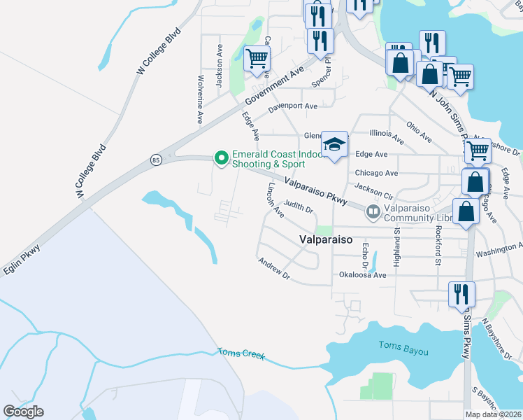map of restaurants, bars, coffee shops, grocery stores, and more near 481 Andrew Drive in Valparaiso