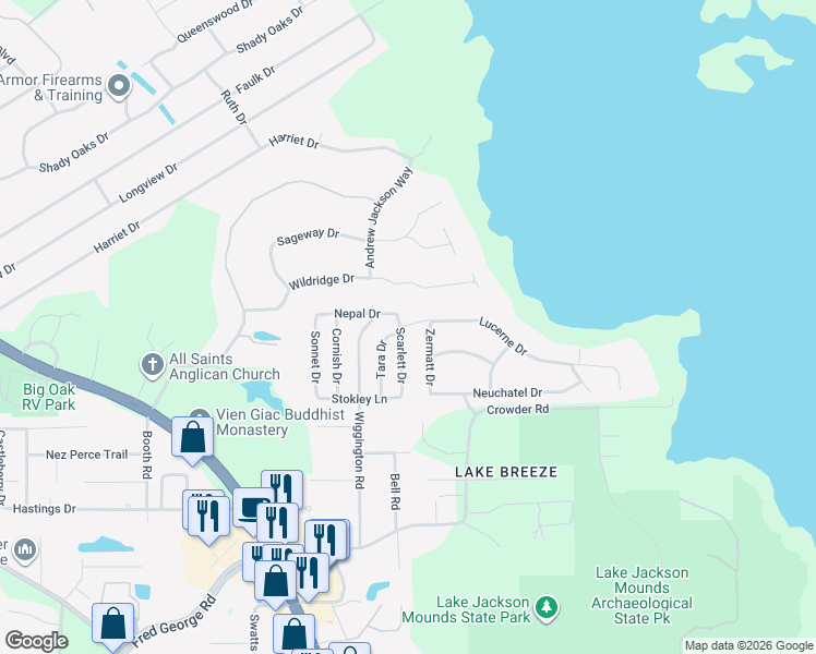 map of restaurants, bars, coffee shops, grocery stores, and more near 4201 Scarlett Drive in Tallahassee
