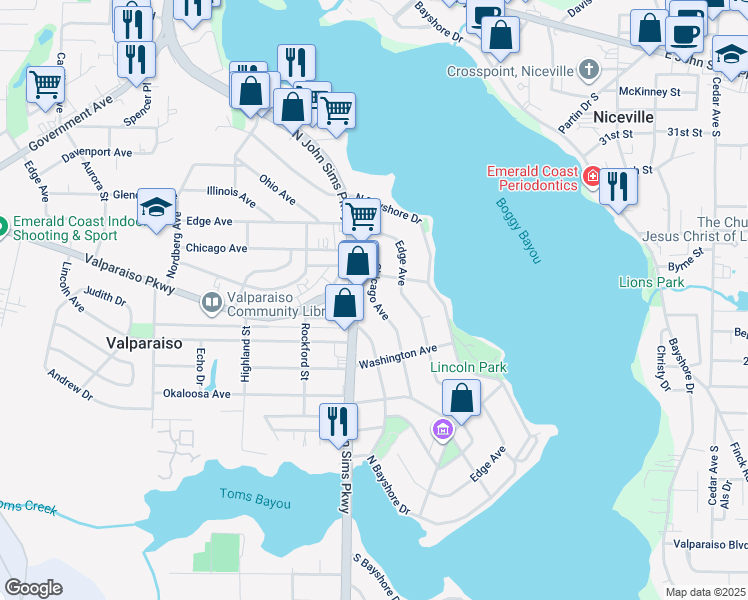 map of restaurants, bars, coffee shops, grocery stores, and more near 230a Chicago Avenue in Valparaiso