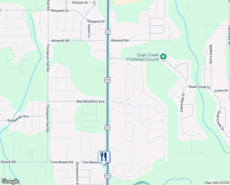 map of restaurants, bars, coffee shops, grocery stores, and more near 19588 Alabama 181 in Fairhope