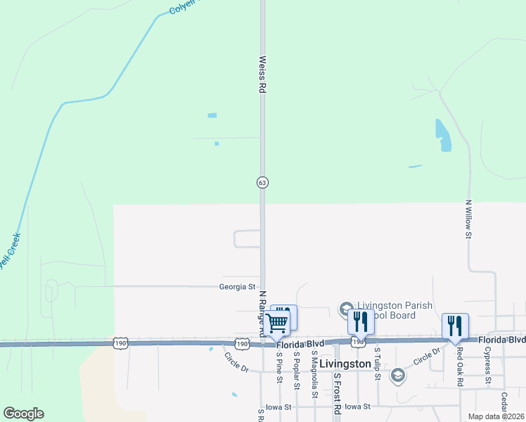 map of restaurants, bars, coffee shops, grocery stores, and more near 30475 North Range Road in Livingston