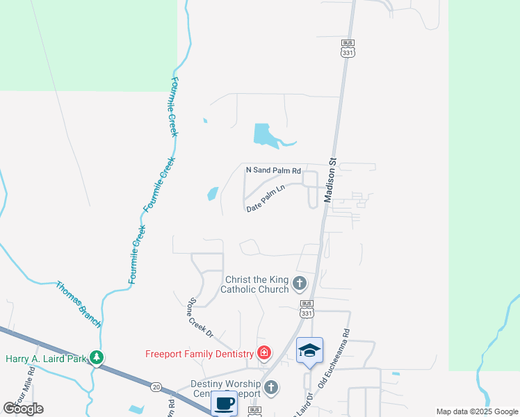 map of restaurants, bars, coffee shops, grocery stores, and more near North Sand Palm Road in Freeport