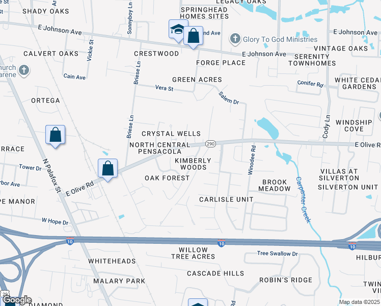 map of restaurants, bars, coffee shops, grocery stores, and more near 7911 Deborah Drive in Pensacola