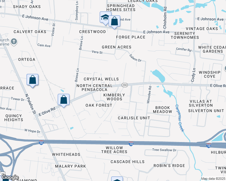 map of restaurants, bars, coffee shops, grocery stores, and more near 7911 Deborah Drive in Pensacola