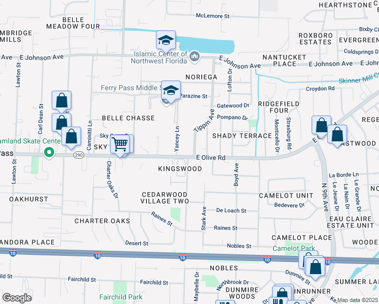 map of restaurants, bars, coffee shops, grocery stores, and more near 8101 Tippin Avenue in Pensacola