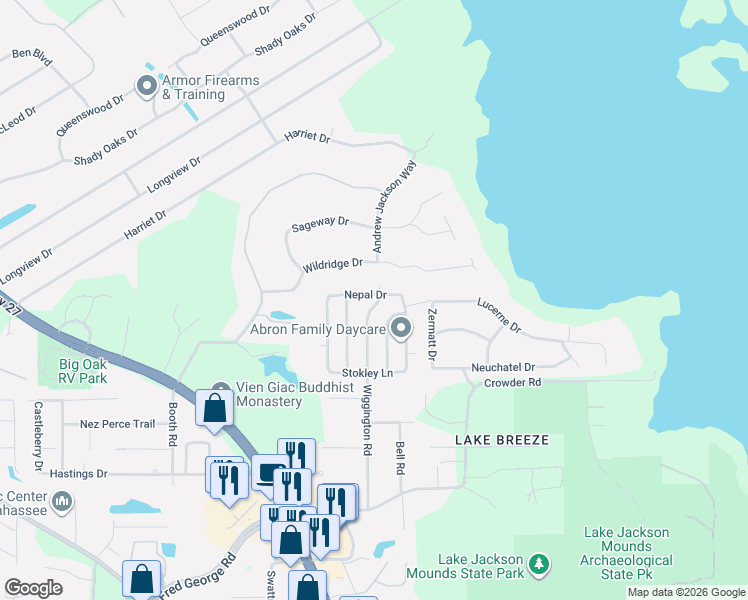 map of restaurants, bars, coffee shops, grocery stores, and more near 4125 Wiggington Road in Tallahassee
