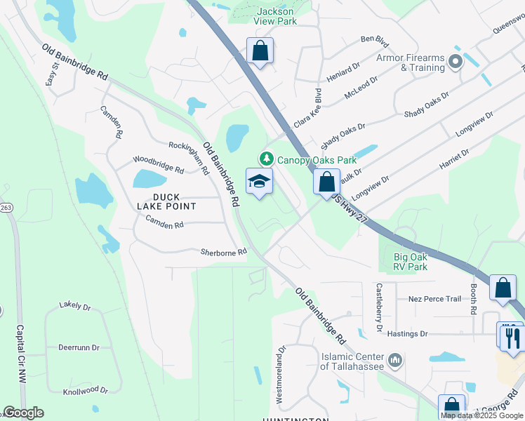 map of restaurants, bars, coffee shops, grocery stores, and more near 3250 Point View Drive in Tallahassee