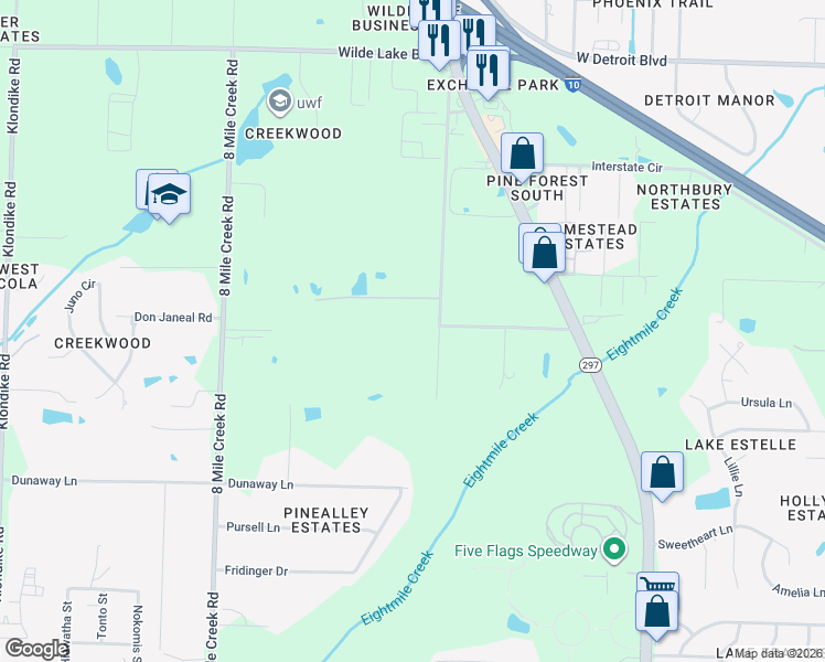 map of restaurants, bars, coffee shops, grocery stores, and more near 7753 Chellie Road in Pensacola