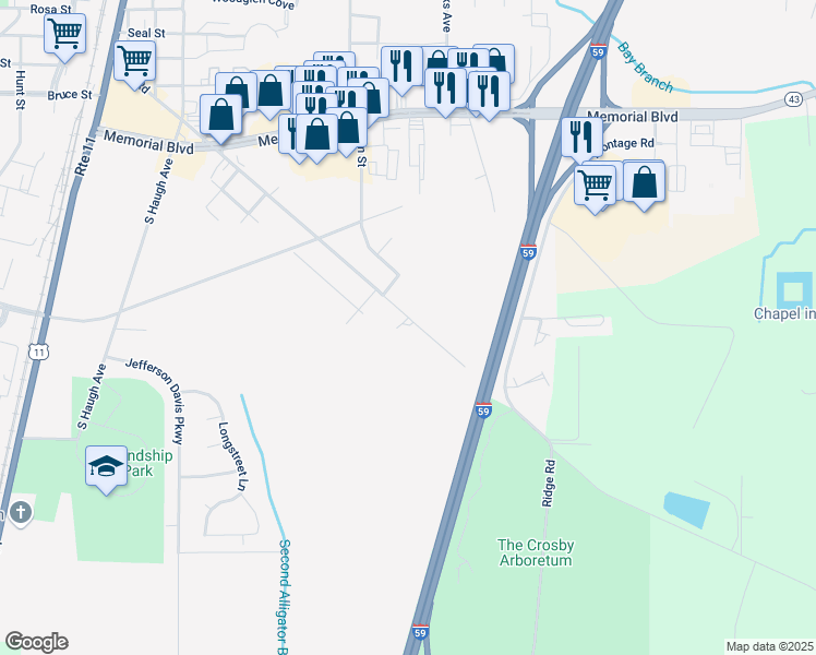 map of restaurants, bars, coffee shops, grocery stores, and more near 1001-1099 Telly Road in Picayune