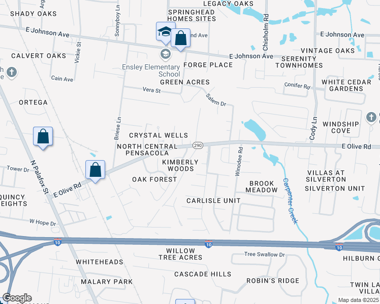 map of restaurants, bars, coffee shops, grocery stores, and more near 7918 Deborah Drive in Pensacola