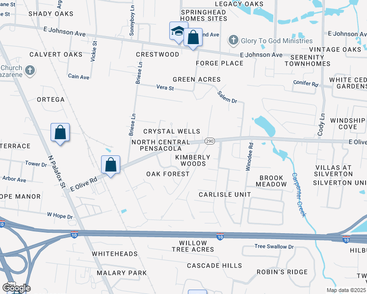 map of restaurants, bars, coffee shops, grocery stores, and more near 317 East Olive Road in Pensacola