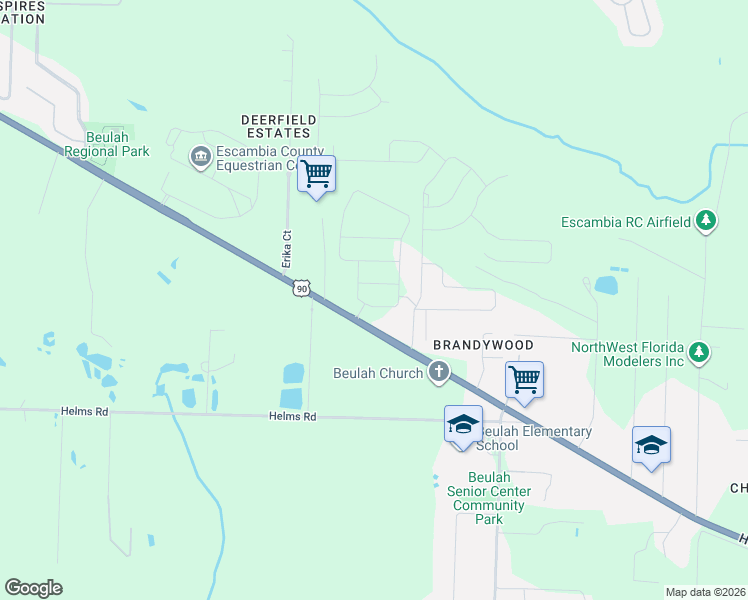 map of restaurants, bars, coffee shops, grocery stores, and more near 7580 Mobile Highway in Pensacola