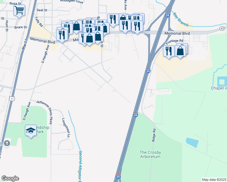 map of restaurants, bars, coffee shops, grocery stores, and more near 1001-1099 Telly Road in Picayune