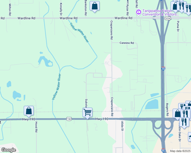 map of restaurants, bars, coffee shops, grocery stores, and more near 12582 Audrey Lane in Hammond