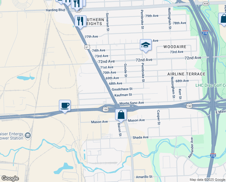 map of restaurants, bars, coffee shops, grocery stores, and more near 1920 Goudchaux Street in Baton Rouge
