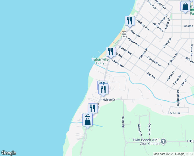 map of restaurants, bars, coffee shops, grocery stores, and more near 738 County Road 98 in Fairhope