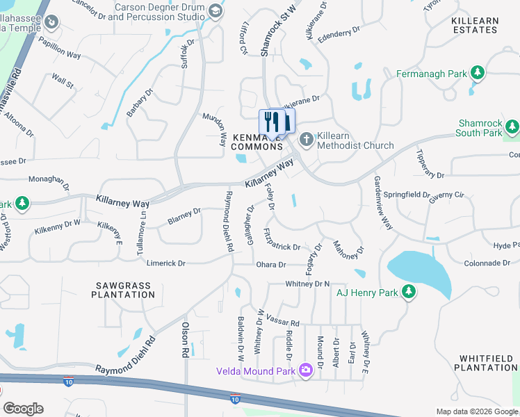 map of restaurants, bars, coffee shops, grocery stores, and more near 2823 Fitzpatrick Drive in Tallahassee
