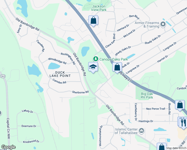 map of restaurants, bars, coffee shops, grocery stores, and more near 3250 Point View Drive in Tallahassee
