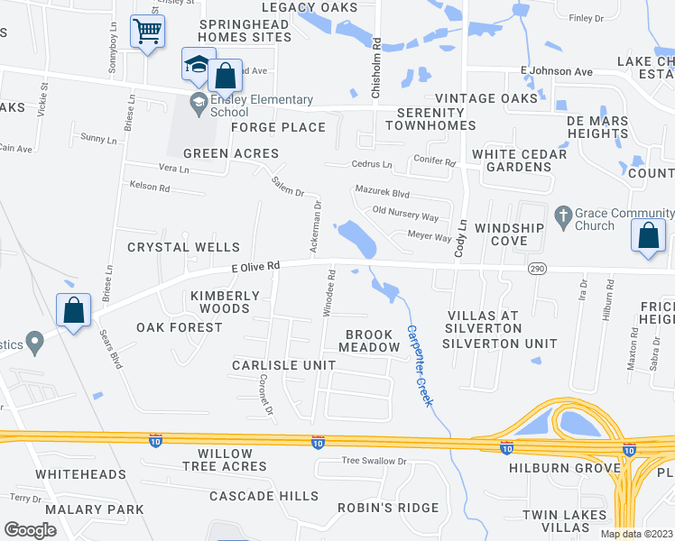 map of restaurants, bars, coffee shops, grocery stores, and more near 671 East Olive Road in Pensacola