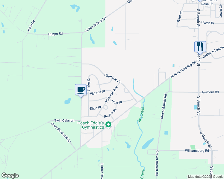 map of restaurants, bars, coffee shops, grocery stores, and more near 2401-2499 Laura Dr in Picayune