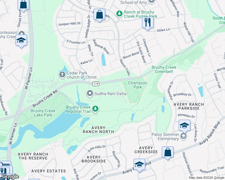 map of restaurants, bars, coffee shops, grocery stores, and more near 3820 Brushy Creek Road in Cedar Park
