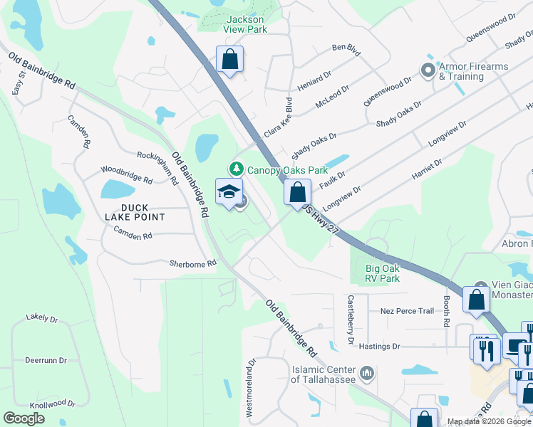 map of restaurants, bars, coffee shops, grocery stores, and more near 3046 Layla Street in Tallahassee