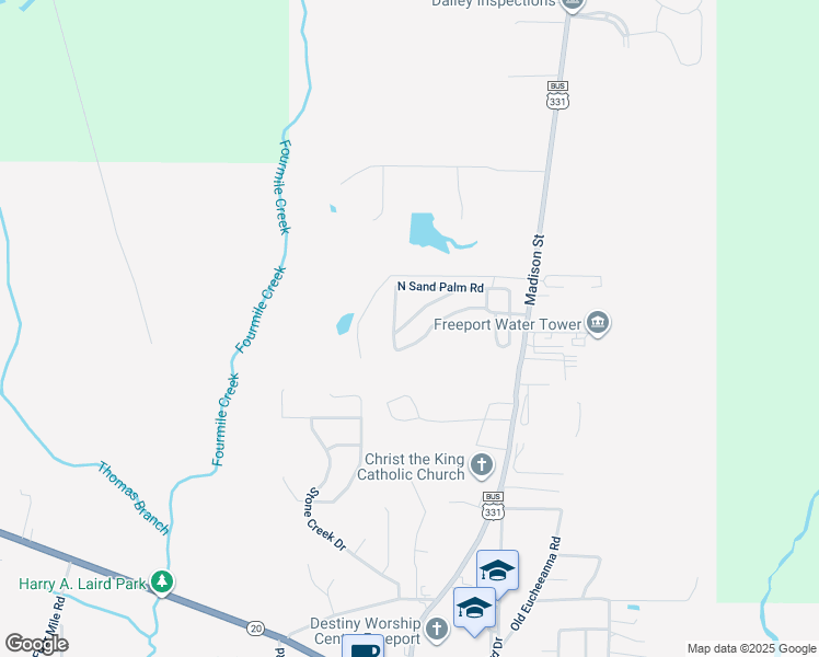 map of restaurants, bars, coffee shops, grocery stores, and more near 184 North Sand Palm Road in Freeport