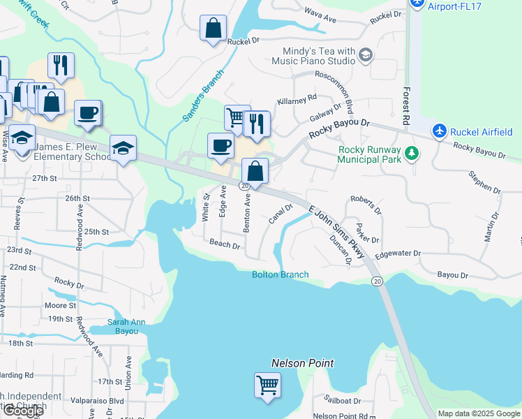 map of restaurants, bars, coffee shops, grocery stores, and more near 1817 John Sims Parkway in Niceville