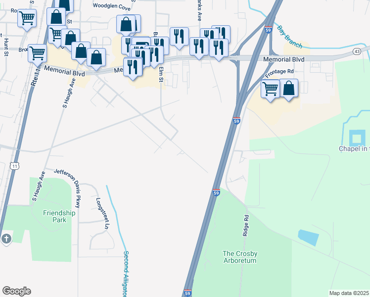 map of restaurants, bars, coffee shops, grocery stores, and more near 1001 Telly Road in Picayune
