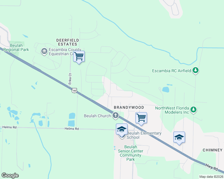 map of restaurants, bars, coffee shops, grocery stores, and more near 7485 Steeplechase Boulevard in Pensacola
