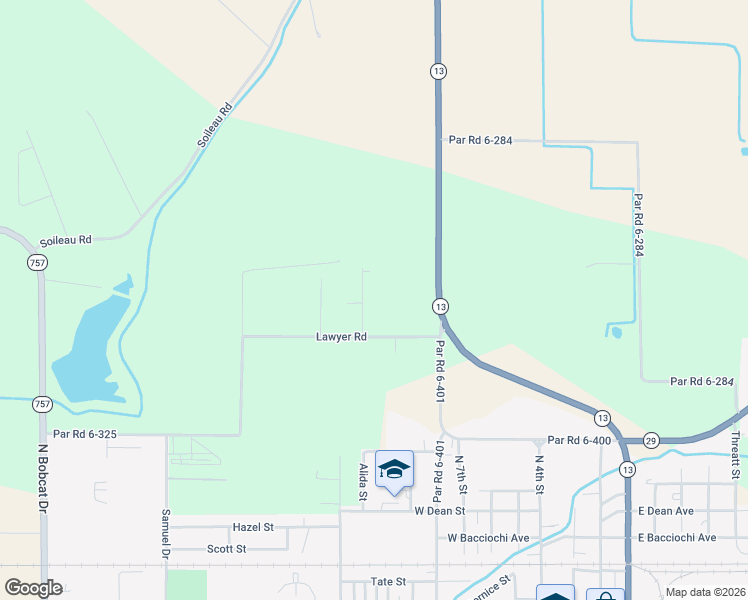 map of restaurants, bars, coffee shops, grocery stores, and more near 168 Andrus Lane in Eunice
