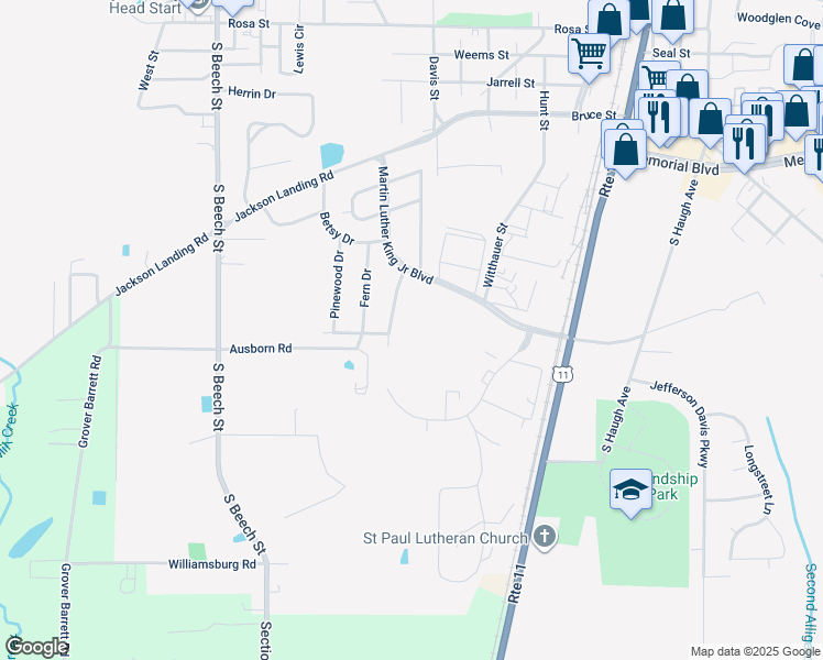 map of restaurants, bars, coffee shops, grocery stores, and more near 1223 Kingsway Drive in Picayune