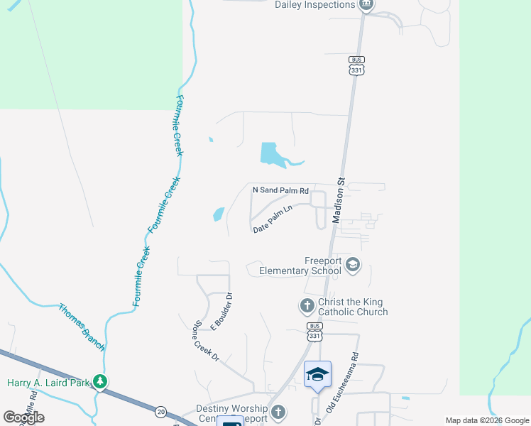 map of restaurants, bars, coffee shops, grocery stores, and more near 184 North Sand Palm Road in Freeport