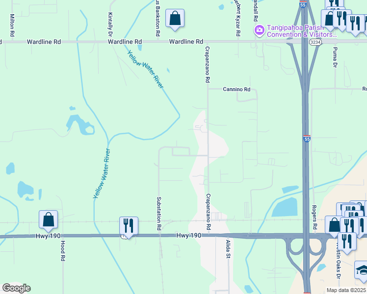 map of restaurants, bars, coffee shops, grocery stores, and more near 19 Audre Lane in Hammond