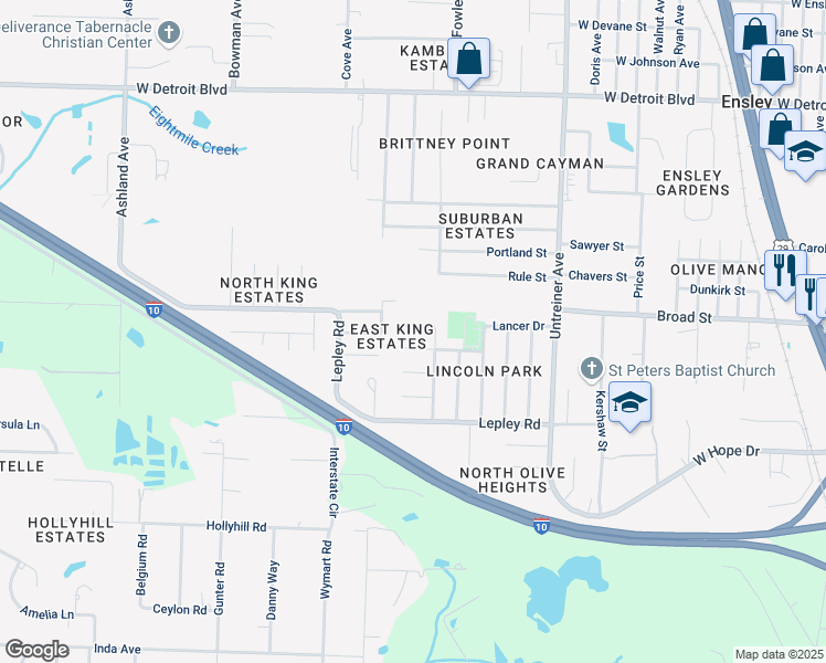 map of restaurants, bars, coffee shops, grocery stores, and more near 7830 Herrington Drive in Pensacola