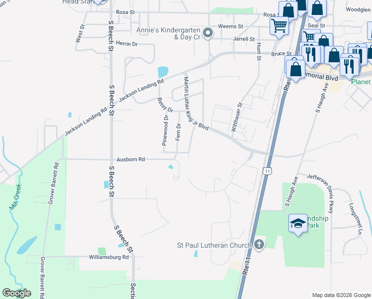 map of restaurants, bars, coffee shops, grocery stores, and more near 1201-1359 Kingsway Drive in Picayune