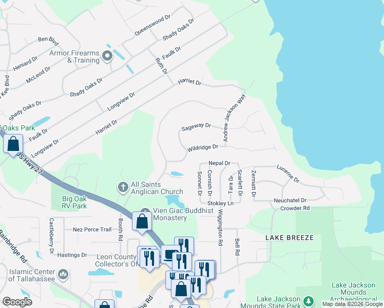 map of restaurants, bars, coffee shops, grocery stores, and more near 1973 Sageway Drive in Tallahassee