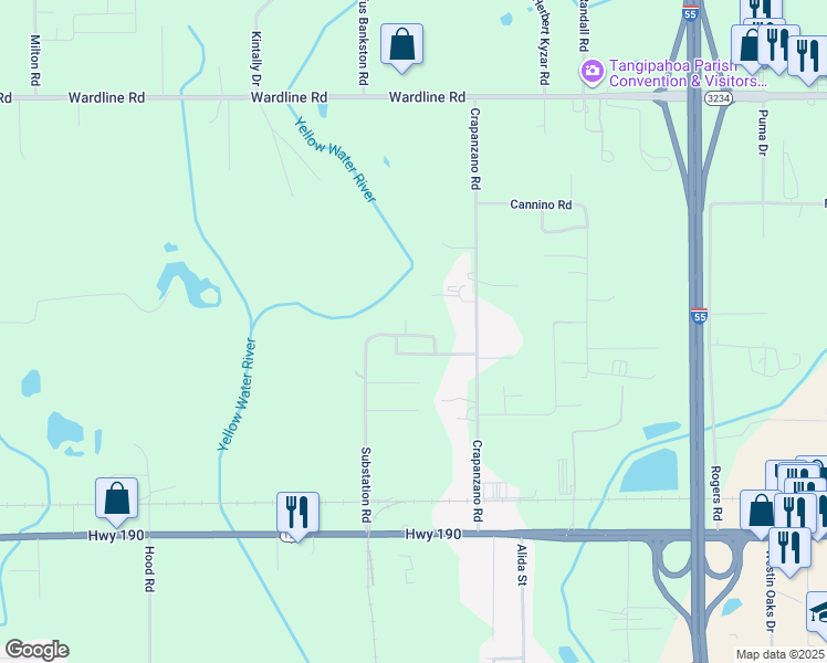 map of restaurants, bars, coffee shops, grocery stores, and more near 19 Audrey Lane in Hammond