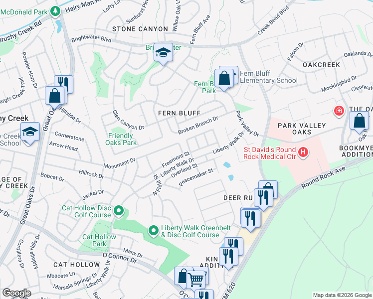 map of restaurants, bars, coffee shops, grocery stores, and more near 202 Valona Loop in Round Rock