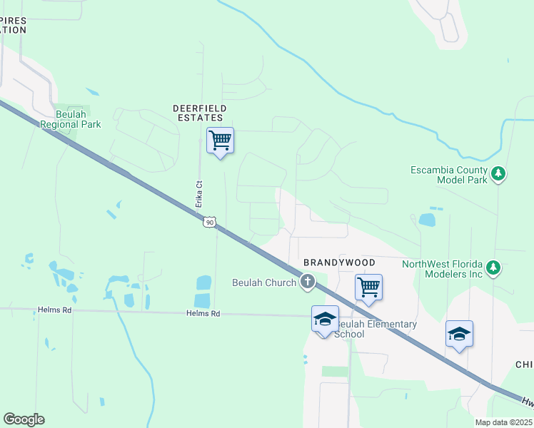 map of restaurants, bars, coffee shops, grocery stores, and more near 7590 Mobile Highway in Pensacola
