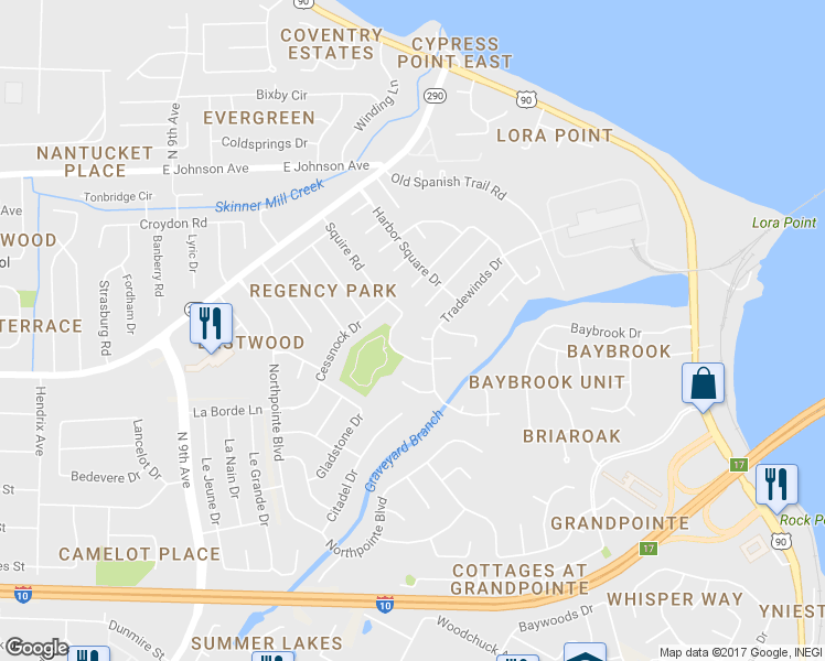 map of restaurants, bars, coffee shops, grocery stores, and more near 4620 Tradewinds Drive in Pensacola