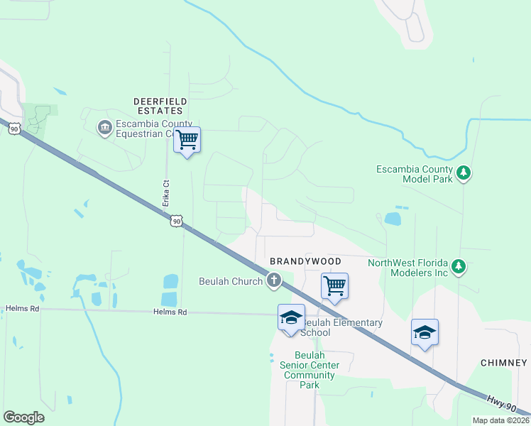 map of restaurants, bars, coffee shops, grocery stores, and more near 7485 Steeplechase Boulevard in Pensacola